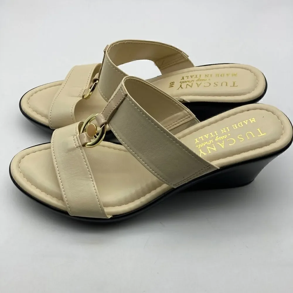 Tuscany by Easy Street Cala Wedge Cream Sandals Size 8M Made in Italy Like New